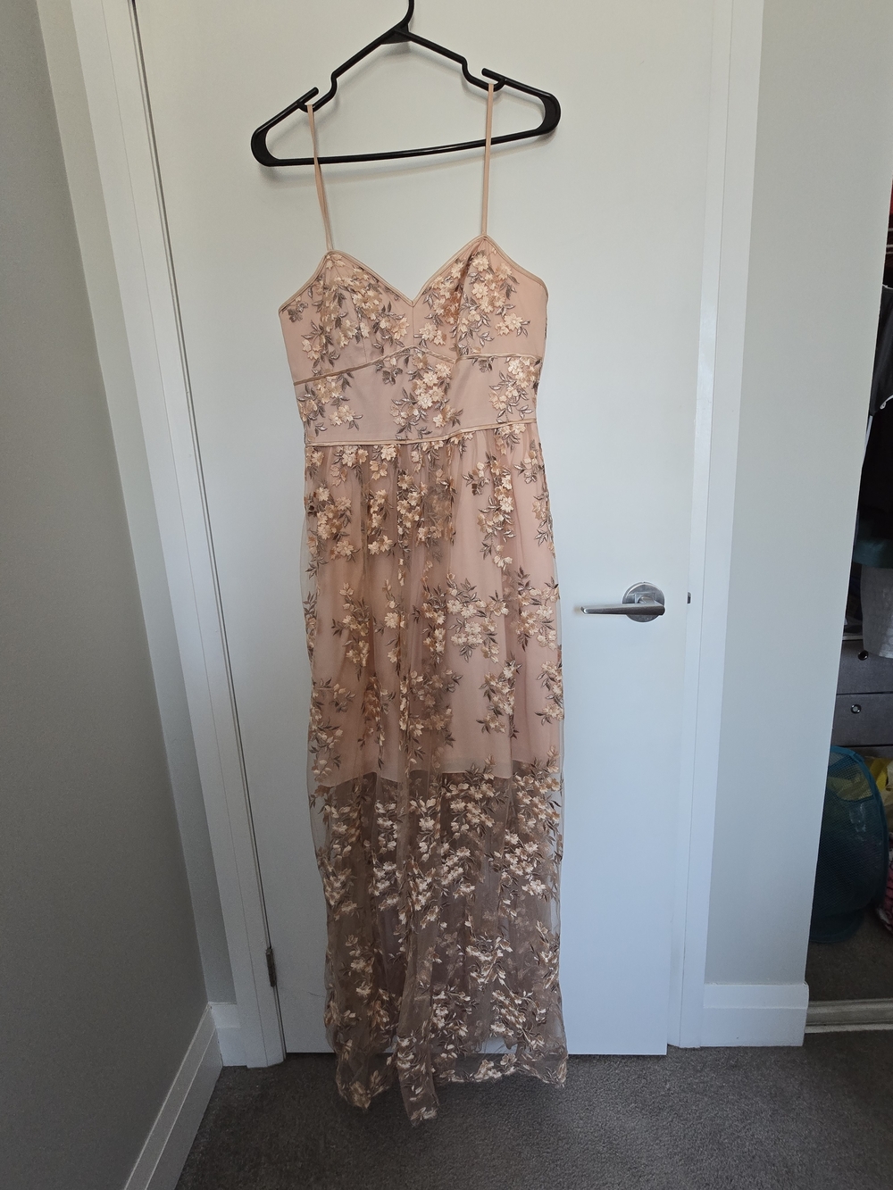 Blush Floral Embroidered Spaghetti-Strap Maxi Dress